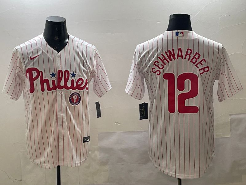 Men Philadelphia Phillies #12 Schwarber White stripe Game 2025 Nike MLB Jersey style 5->philadelphia phillies->MLB Jersey